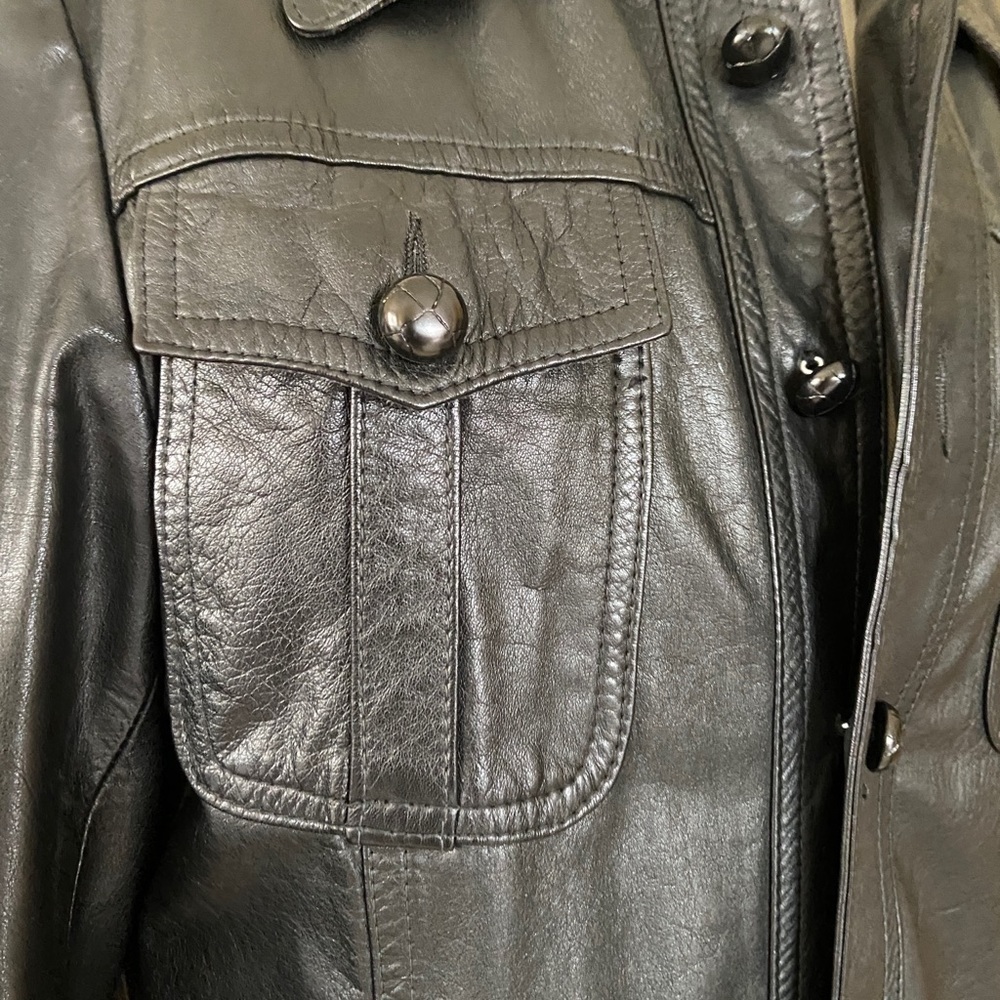 Genuine 100% Leather Jacket Patch Pockets Buttons - image 7